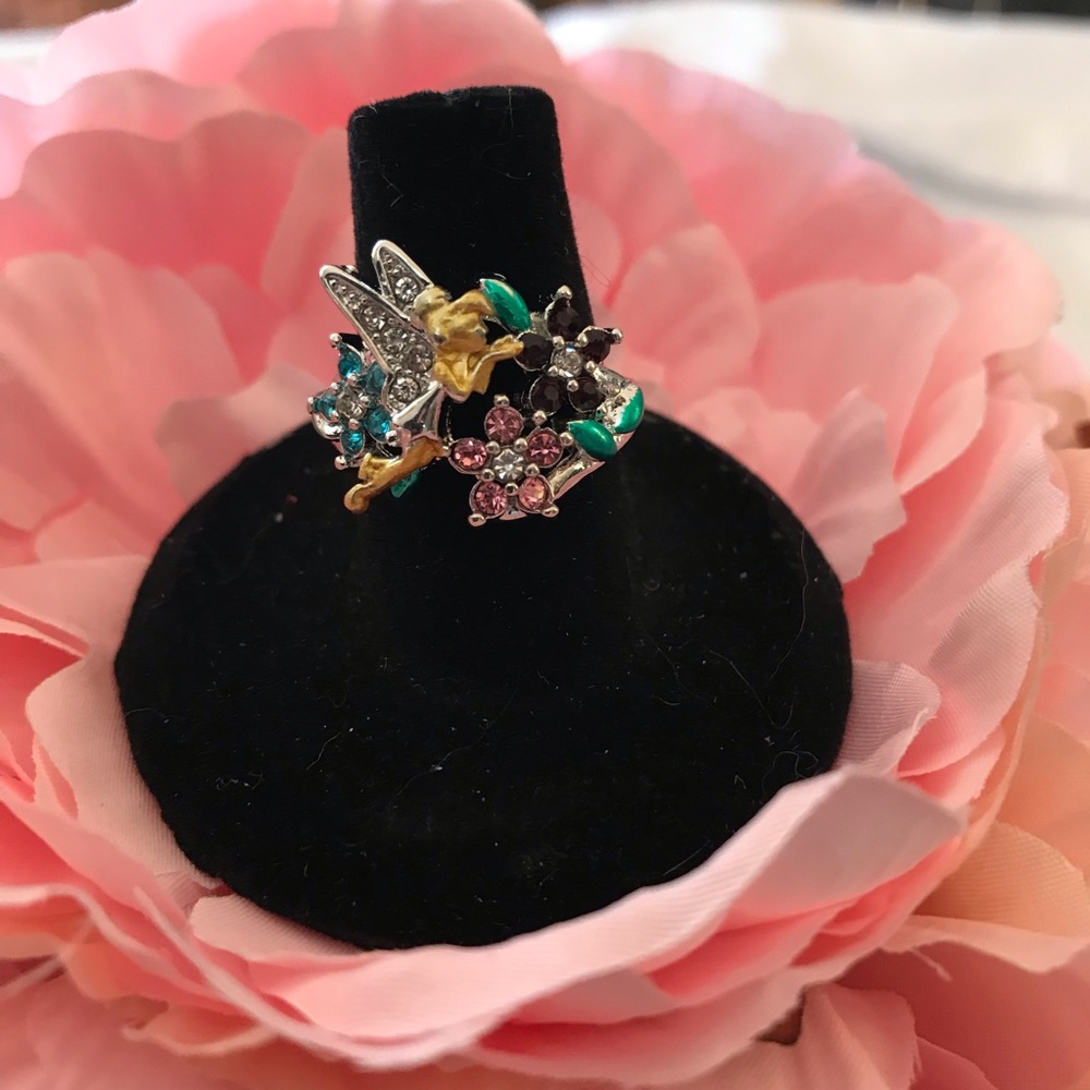 .925 Sterling Silver CZ  Fairy & Flowers Ring - Picture 2 of 7